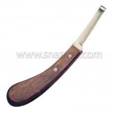 Hoof Knife Wooden Handle Left Hand, Single Edge with Narrow Blade